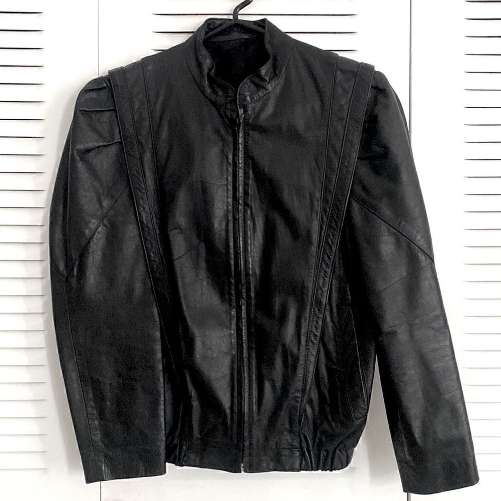 80s Thriller Black Leather Jacket Vintage Michael Jackson - Picture 2 of 3